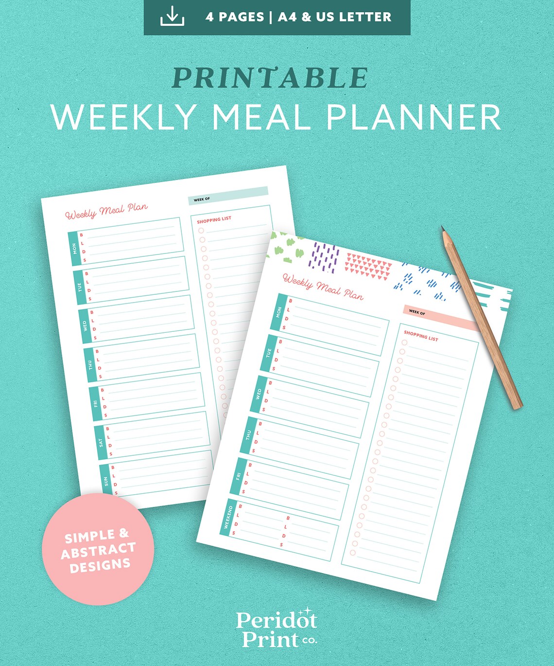 Printable Weekly Meal Planner Cute Abstract Design Meal - Etsy