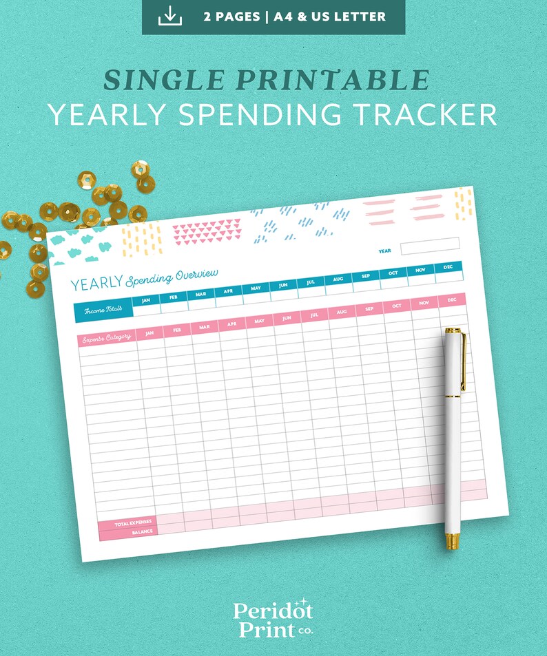 Printable Yearly Spending Overview Tracker Yearly Spending Etsy
