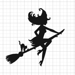 Witch on Broom with Cat Decal