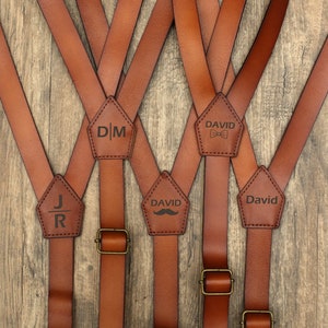 Genuine leather suspenders men brown suspenders Wedding Suspenders Mens Suspenders Groomsmen Suspenders Rustic Suspenders Rustic Wedding image 1