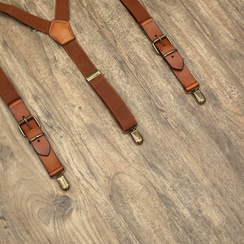 Genuine leather suspenders men brown suspenders Wedding Suspenders Mens Suspenders Groomsmen Suspenders Rustic Suspenders Rustic Wedding image 4