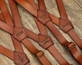 Personalized leather suspenders, leather suspenders with Monogram, wedding suspenders with initials, men&#39;s braces, groom suspenders, wedding