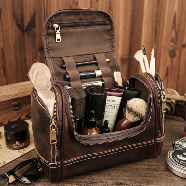 Spersonalizowana skórzana kosmetyczka męska z grawerem laserowym, pełne ziarno, prezent dla niego, drużby
