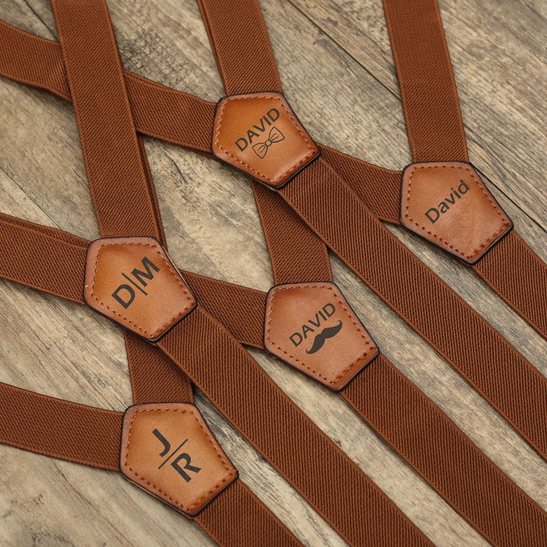 Genuine leather suspenders men brown suspenders Wedding Suspenders Mens Suspenders Groomsmen Suspenders Rustic Suspenders Rustic Wedding image 6