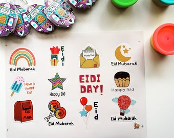 12 Eid stickers, 12 Ramadan stickers, Islamic stickers, festive Muslim stickers, Eid decorations,
