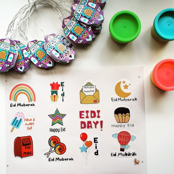 12 Eid stickers, 12 Ramadan stickers, Islamic stickers, festive Muslim stickers, Eid decorations,