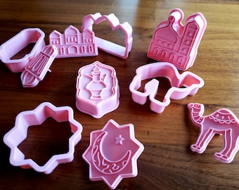 Eid/Ramadan Cookie Cutters set, Eid cookie cutters, Fondant cutters, Eid Mubarak Embosser, Ramadan Embosser/Stamp, Islamic cookie cutters