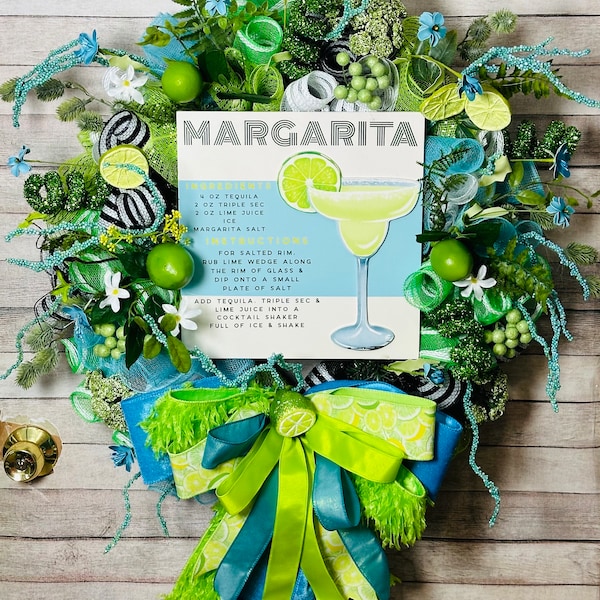 Margarita Wreath,  Lime Wreath,  Lime Margarita Door Hanger,  Lime Margarita Front Door Wreath,  Lime Cocktail Wreath.