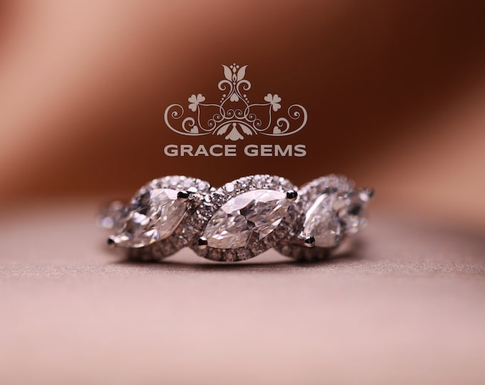 Muilti-stone Marquise GRA certified VVS Solitaire Moissanite engagement 14k/18k wedding ring/Promise ring/Vintage Unique Forever one Band