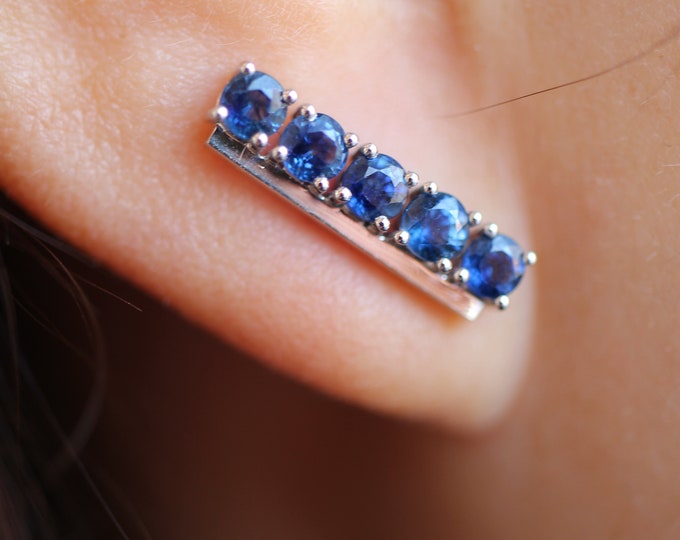 Cluster Multi stone Genuine Royal Blue Sapphire studs in 18k white gold/Sri Lanka high quality Sapphire/Unique Dainty Victoria earrings gift