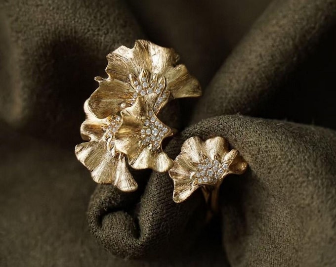 Unique leaf ring in 18k solid gold/Diamond nature inspired ring for her/handmade fine gold ring women birthday anniversary fine jewelry