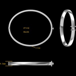 Puede incluir: Un brazalete de plata con un diseño sencillo. El brazalete tiene 4,5 mm de ancho y 2,2 mm de grosor. Pesa 3,34 gramos y mide 46 mm por 56 mm.