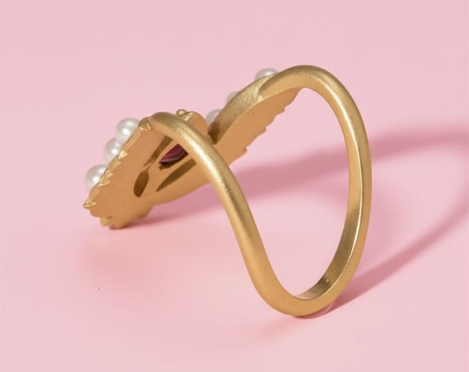 Custom order for Jacob, 14k yellow gold, 0.45-0.5ct pigeon blood ruby from Mozambique, size 6, Salty pearls