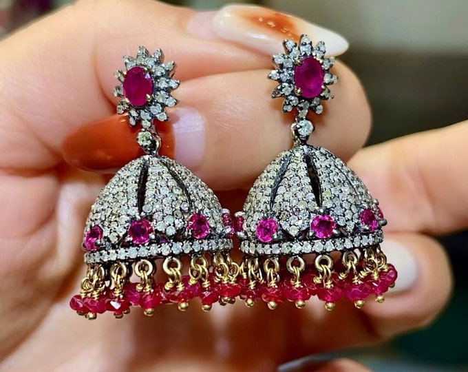 Chandelier earrings, unique ruby earrings, ruby gold earrings, one of a kind ruby, handmade ruby stud, ruby fine earrings, meaningful ruby