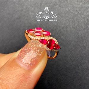 18K Rose Gold ruby ring/Natural ruby Engagement Ring with Diamonds/halo ruby wedding ring/Vintage Handmade ruby ring women Bridal set/boho