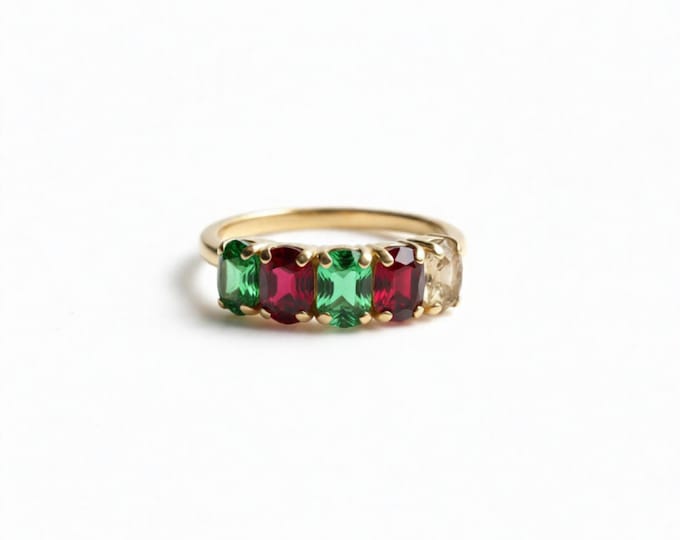 Custom colorful tourmaline band with red and green tourmaline, total stone weight 1.5ct