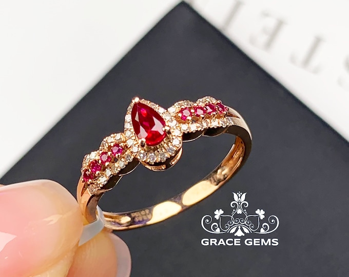 Quality 18k rose gold natural ruby engagement wedding ring with diamonds/Vintage antique Bohemian Indian Gem/Star Ruby ring/Ruby Solitaire