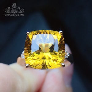 18k gold rare natural Citrine engagement wedding ring/Crystal made/Promised ring/one of a kind gift for her/Celtic Unique Huge gem stone