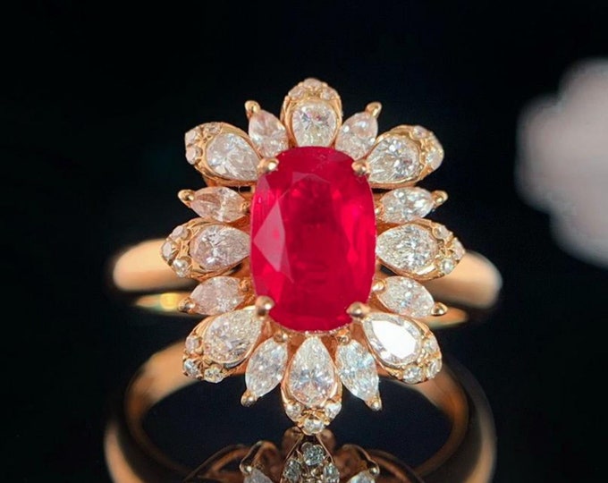 Luxurious natural oval ruby ring pendant/18k rose gold ruby necklace ring/Double function ruby jewelry/Custom handmade genuine big ruby ring
