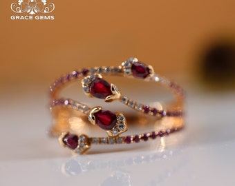 Multi-stone Mozambique natural raw ruby ring/18k rose gold with diamond halo/unique designer/One of a kind gift/antique ruby ring/paved band