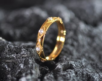 18k massief witgouden diamanten trouwring/rechte trouwring/sierlijke minimalistische band/unieke voorstelring/bijpassende gouden band voor haar cadeau