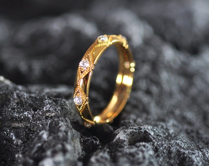 18k solid white gold diamond wedding band/Straight Wedding Band/Dainty minimalist band/unique Proposal ring/matching gold band for her gift