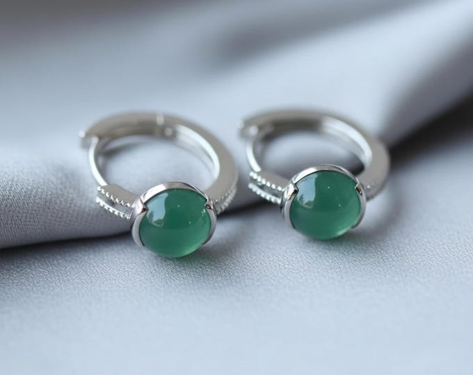 18k Rose Gold Jadeite Earrings: Myanmar Greenish Blue Jade, Victorian Gothic Studs