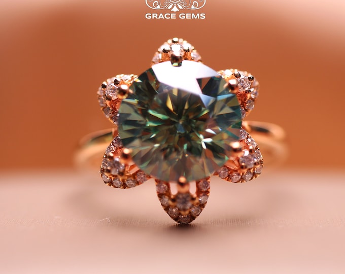 Flower-shape quality Moissanite Ring/GRA certified VVS Solitaire 2CT big gem engagement 14k/18k wedding ring/Promise Lab Grown stone eternal