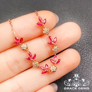 Genuine Pigeon Blood Red Ruby Bracelet in 18K Rose Gold with diamonds/Unique One of a kind bracelet/Anniversary Birthday Gift for her/Mother