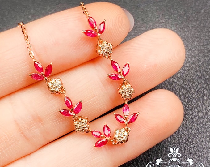 Genuine Pigeon Blood Red Ruby Bracelet in 18K Rose Gold with diamonds/Unique One of a kind bracelet/Anniversary Birthday Gift for her/Mother