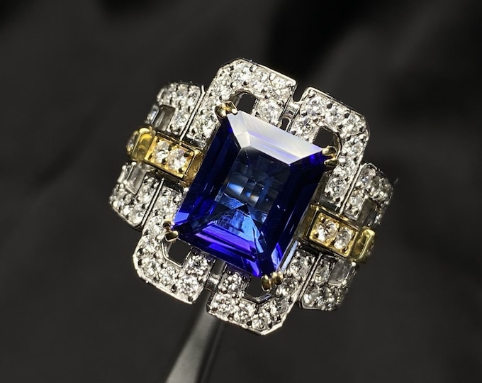 Natural 5A Tanzanite ring in 18k white gold with diamond paved band/Unique handmade custom Tanzanite gift ring for her/Custom gift for mom