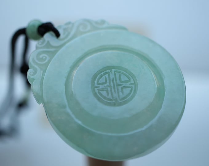 Unique Carved Natural Myanmar Vivid Green Jadeite Pendant with Hand knitting Rope/One of a kind Anniversary/Egyptian Jewelry/Untreated Jade