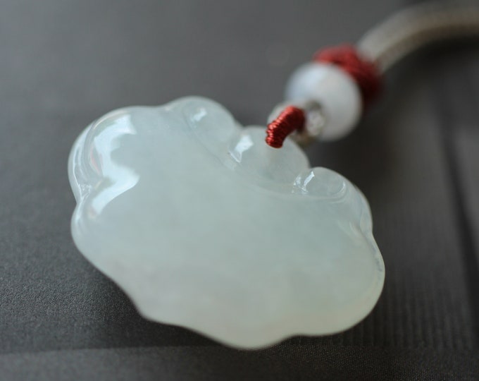 Unique Carved Natural Myanmar Icy Green Jadeite Jade Pendant with Hand knitting Rope/One of a kind Jade Capochon/Egyptian Jewelry/Real Jade