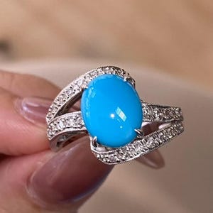 Real natural Turquoise ring in 18k solid gold/Cabochon natural turquoise engagement ring women/unique handmade fine ring women anniversary
