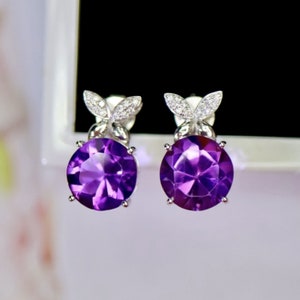 18K white gold amethyst studs/Minimalist amethyst earrings studs/Art Deco amethyst studs/Unique amethyst earrings/Handmade amethyst studs