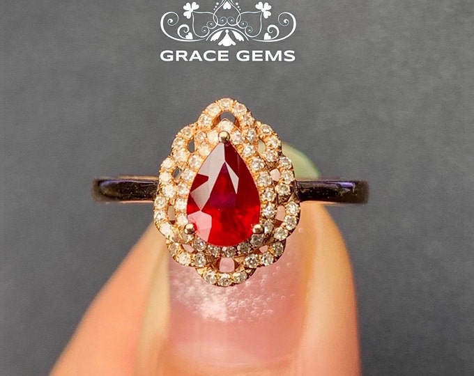 Untreated Pigeon Blood Red 18k14k Ruby Engagement Ring with diamond/New Mom ring/Mozambique red ruby/Natural certified ruby/Celtic Unique