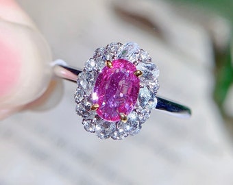 Celtic pink sapphire engagement ring/Natural oval pink sapphire engagement ring/Pink gem engagement ring with white sapphire halo/unique