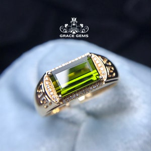 18k rose gold tourmaline ring/Masculine huge tourmaline and diamond men&#39;s engagement ring/one of a kind/Art Deco/Vintage men&#39;s band/Antique