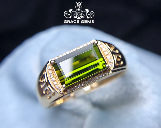 18k rose gold tourmaline ring/Masculine huge tourmaline and diamond men's engagement ring/one of a kind/Art Deco/Vintage men's band/Antique