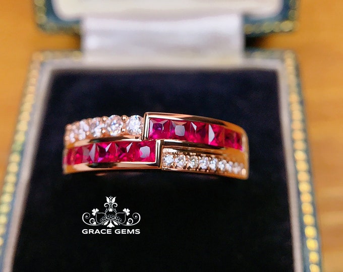 18k14k Multi Stones Natural untreated Ruby Ring/Engagement Ring with diamonds/Custom Mozambique Pigeon Blood/Natural certified ruby/Celtic