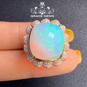 Personalized Rare Huge Boulder Genuine Opal Wedding Ring in 18k/14k Gold in Diamond &rubies/Natural Opal/Raw Opal Engagement ring/Black Opal