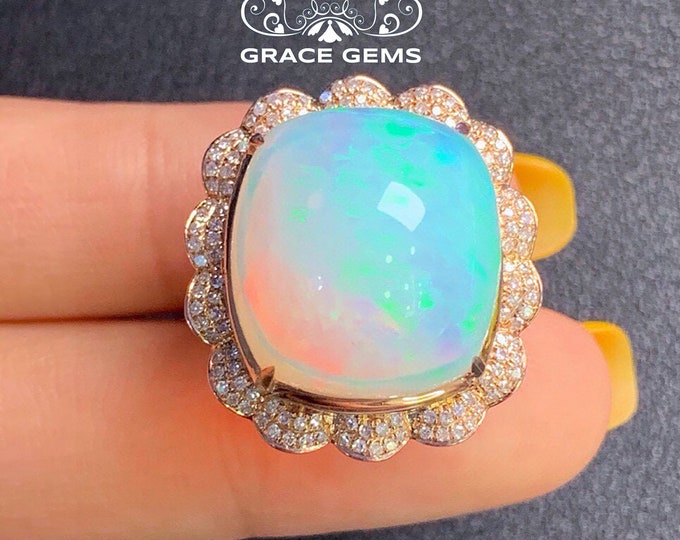 Personalized Rare Huge Boulder Genuine Opal Wedding Ring in 18k/14k Gold in Diamond &rubies/Natural Opal/Raw Opal Engagement ring/Black Opal