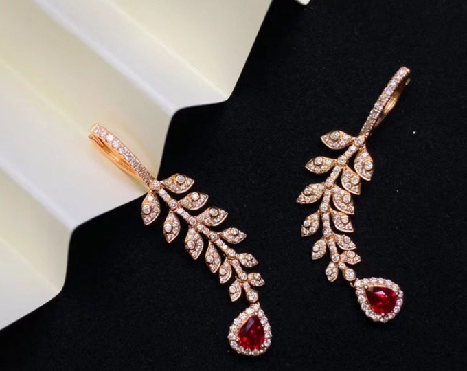 18k rose gold natural ruby earrings/Nature-inspired ruby earrings/Twig Ruby earrings/handmade ruby jewelry/Ruby anniversary earrings for her
