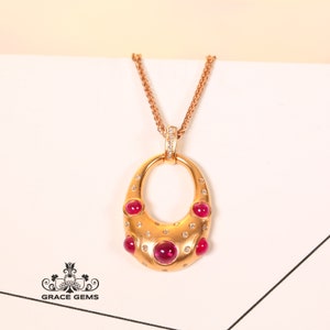 Unique Design Genuine Pigeon Blood Red Ruby Pendant in 18k gold diamonds/One of a kind Necklace/Anniversary Birthday Choker/Rubellite gift