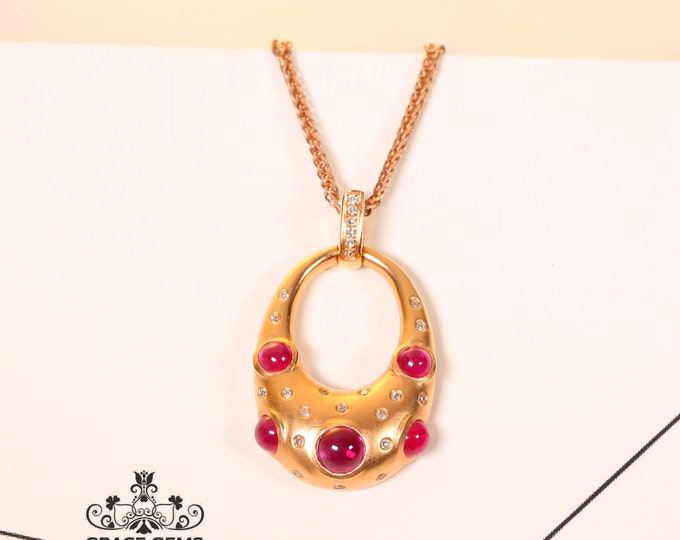 Unique Design Genuine Pigeon Blood Red Ruby Pendant in 18k gold diamonds/One of a kind Necklace/Anniversary Birthday Choker/Rubellite gift