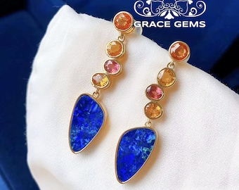 Australian Opal doublets drops Stud in Solid 18k rose gold/Australian Opal dangler/Raw Opal jewelry/Fire Opal earrings/Natural Opal/mindful