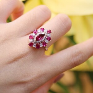 Natural Mozambique Marquise Ruby Ring/18k White Gold Vintage Engagement ...
