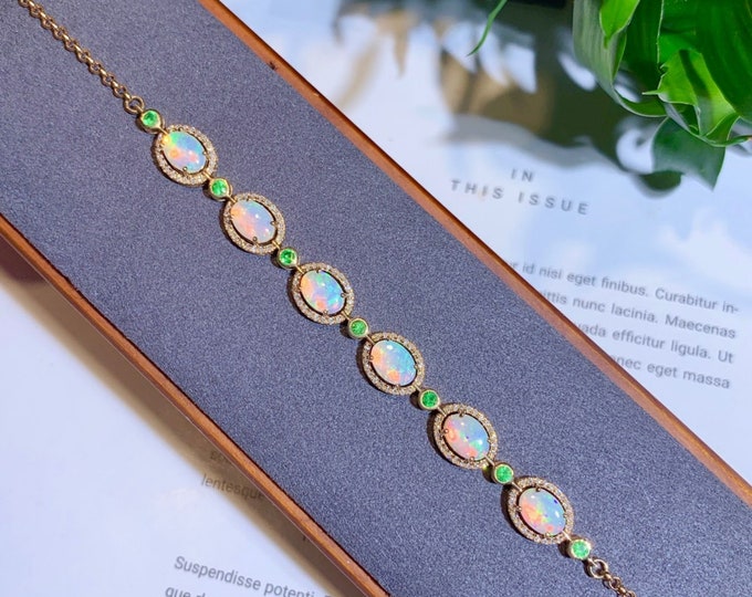18k rose gold natural Australian opal bracelet/Diamonds opal bracelet/Unique opal bracelet in rose gold/1st 10th anniversary opal gift women