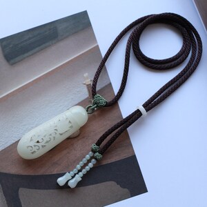 Natural white jade hollow-carved pendant Hand-carved jade pendant/White jade necklace/Unique carved jade diffuser/Vintage white jade pendant image 4