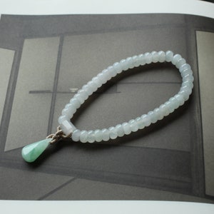 Handmade Burmese Jadeite Beaded Bracelet with Jade Pendant